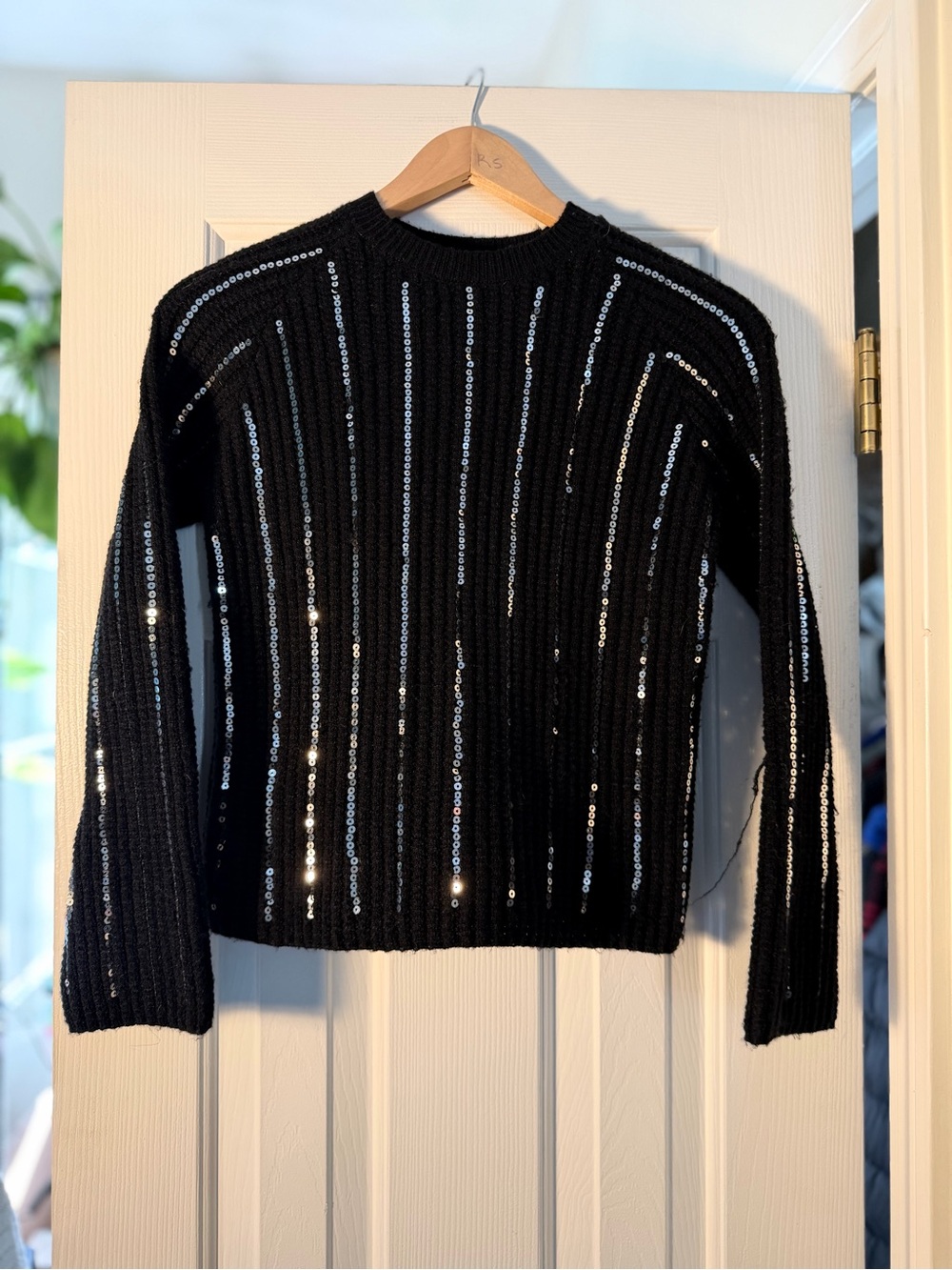Nanette Lepore Black Ribbed Sequin Sweater Silver Embellished Party Knit Sz S